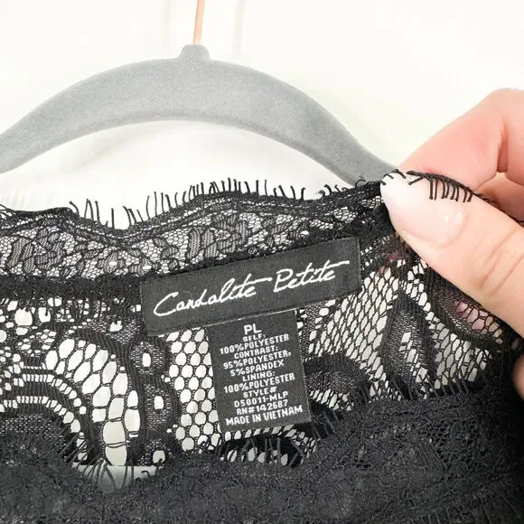 Candalite Petite Long Dress Womens Floral Lace Sleeveless Pleated Maxi Black LP - Picture 6 of 9